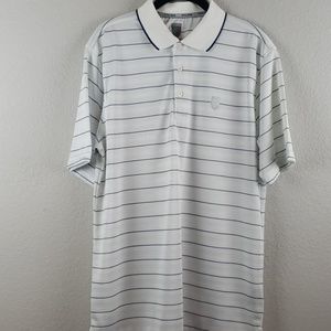 Faldo | Men's White Navy Stripes Short Sleeve Performance Golf Polo Size M